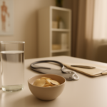 Glas water en licht voedsel op tafel na plaatsing van een maagballon