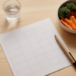 Weekplanner met gezonde voeding naast een glas water, symbool voor maagballon traject