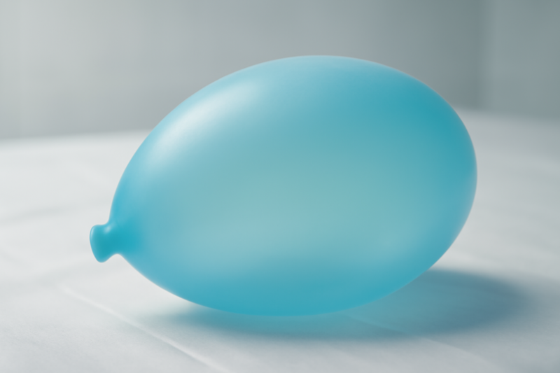 Siliconen maagballon op een witte ondergrond, gebruikt bij een 12-maandenbehandeling