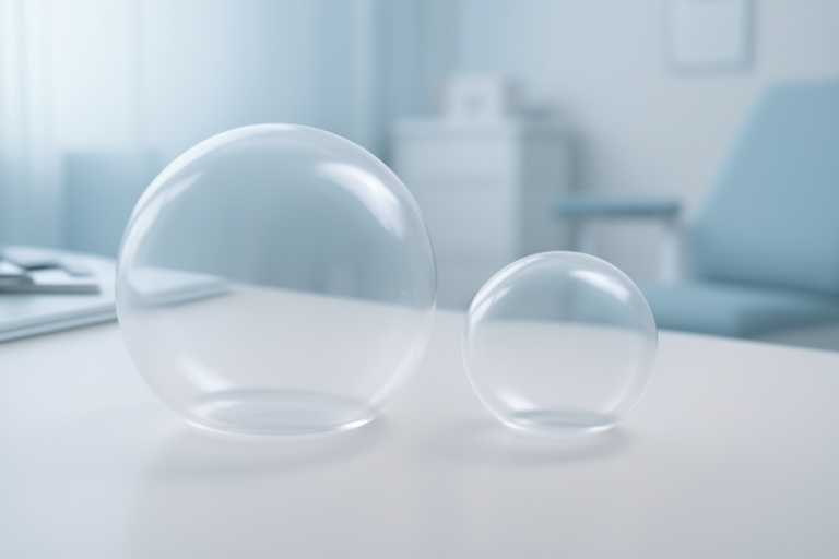 Vergelijking van twee maagballonnen naast elkaar op een neutrale ondergrond