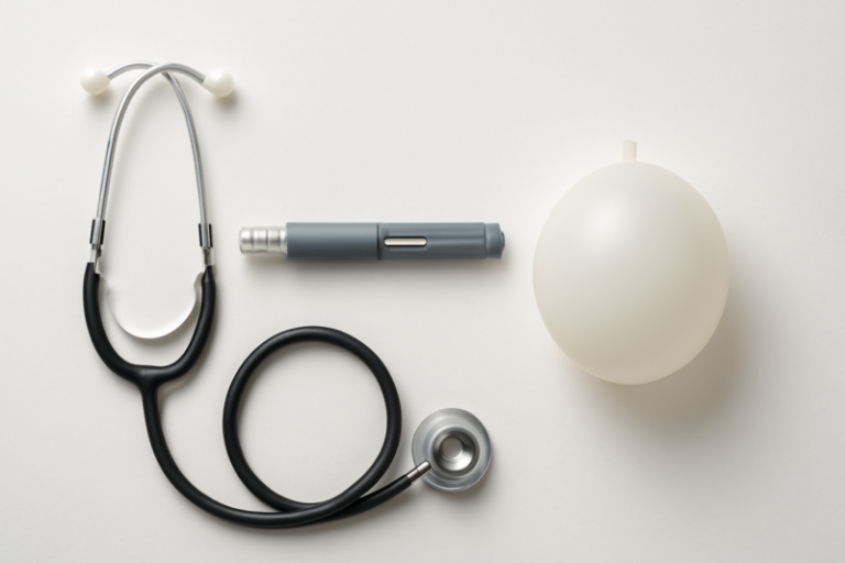 Vergelijking tussen een injectiepen voor gewichtsverlies en een maagballon op een medisch oppervlak