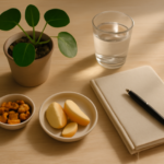 Rustgevende leefstijlobjecten symboliseren stressreductie en gezond gewichtsbeheer
