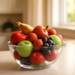 Kom met vers fruit op een keukentafel als gezond alternatief voor suikerrijke snacks