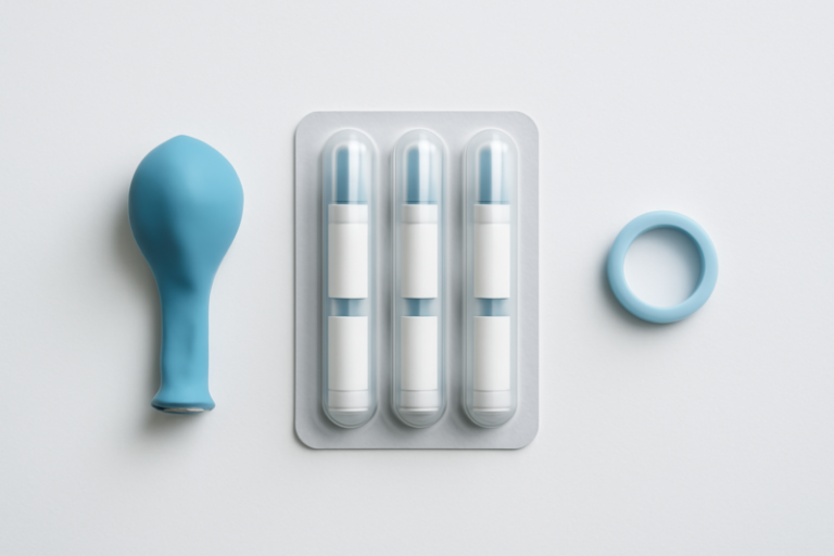 Maagballon, medicijnen en maagband naast elkaar als vergelijking van afslankmethoden
