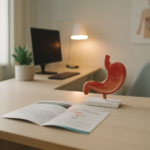Moderne medische spreekkamer met maagmodel en informatiebrochure over maagballon