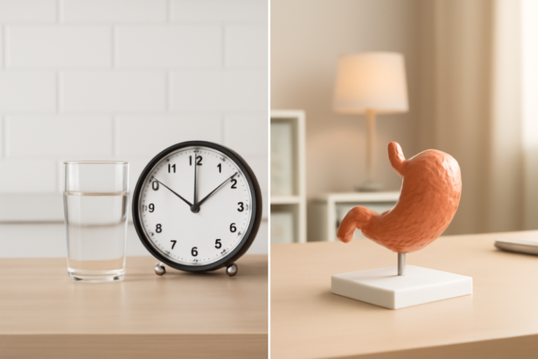 Vergelijking intermittent fasting en maagballon: klok en medisch model naast elkaar